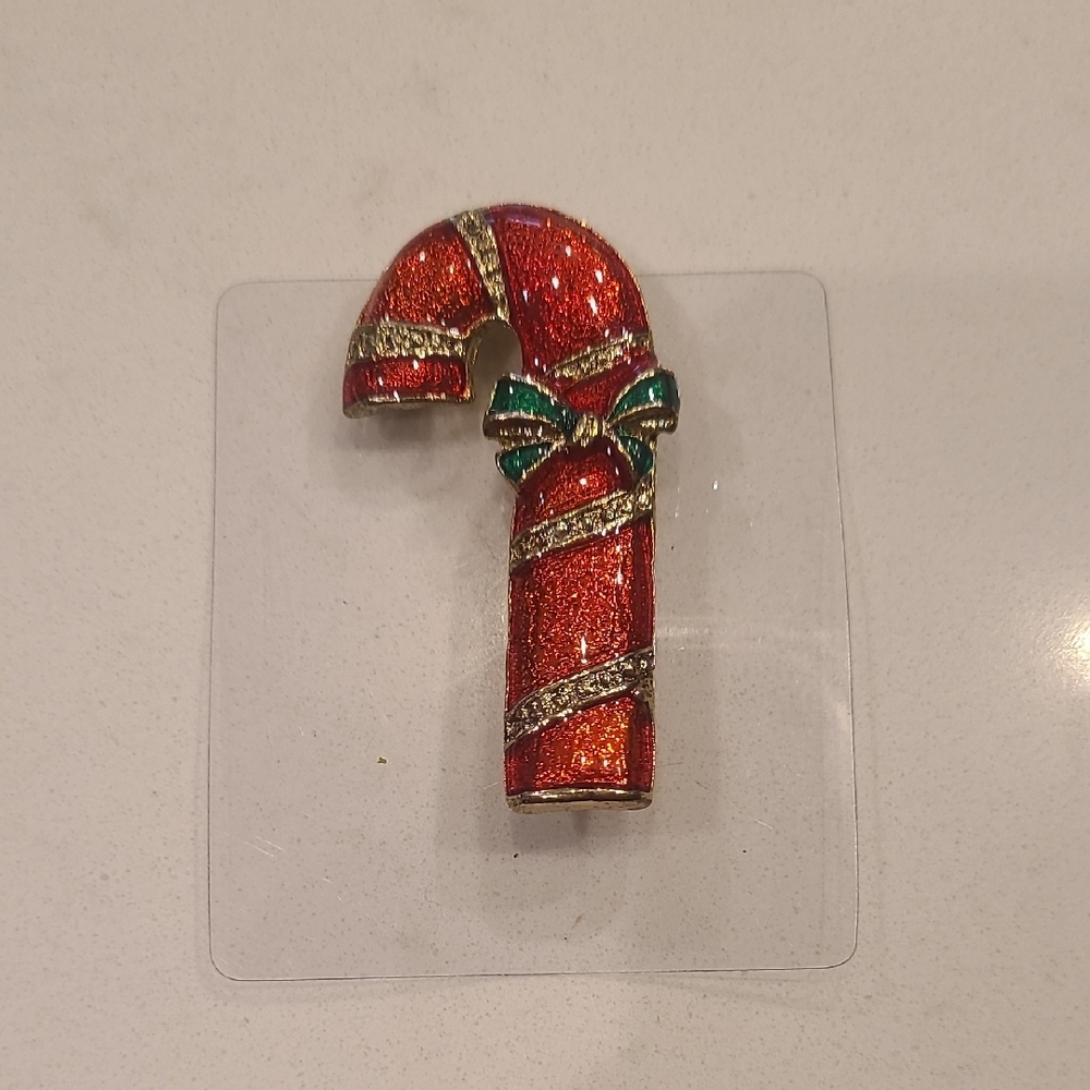 Vintage Festive Red and Green Candy Cane Brooch